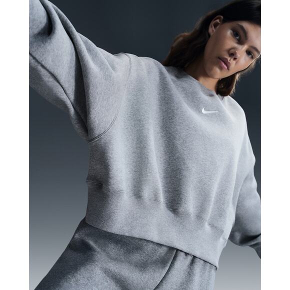 Nike Gray Phoenix Fleece Women's Over-Oversized Crew-Neck Sweater - Picture 1 of 13
